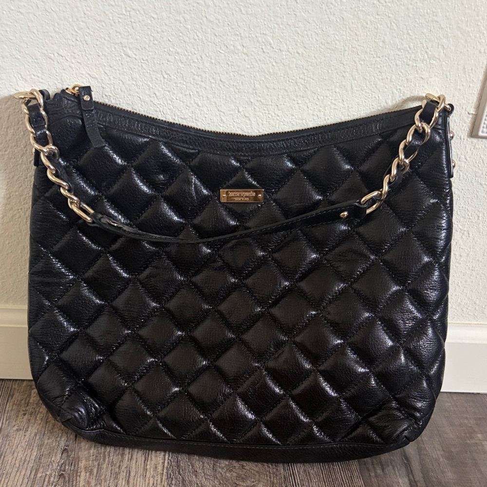 kate spade Black Quilted Shoulder Bag with Gold Chain Accent